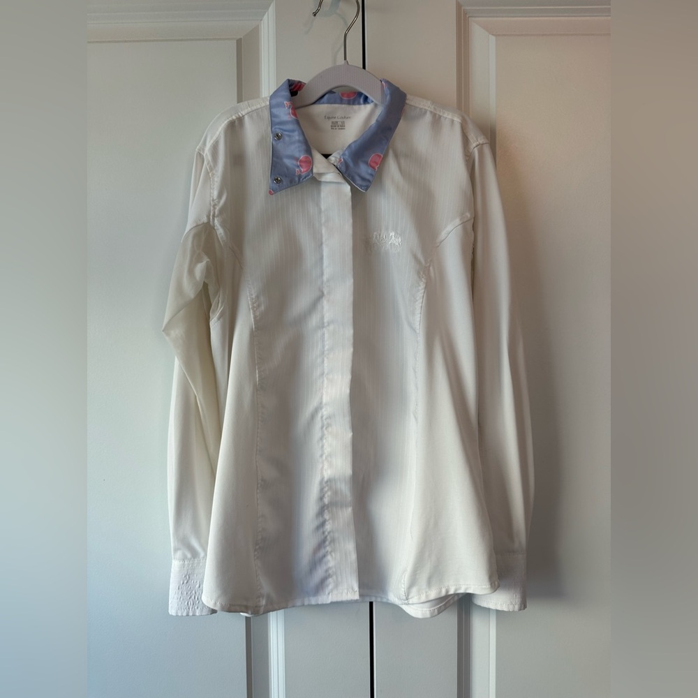 Equine Couture Girls Kelsey Whales Long Sleeve Show Shirt (Size 12)